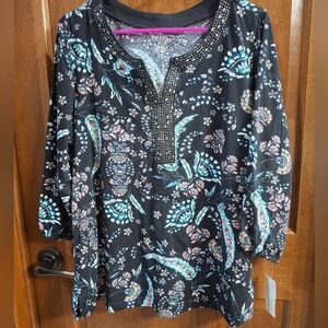 Black Embellished 3/4 Sleeve Mandarin Collar Blouse